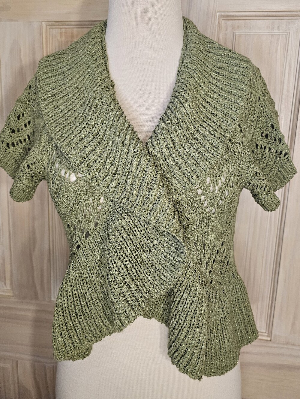 Dressbarn Olive Crochet Shrug Knit Top - Medium